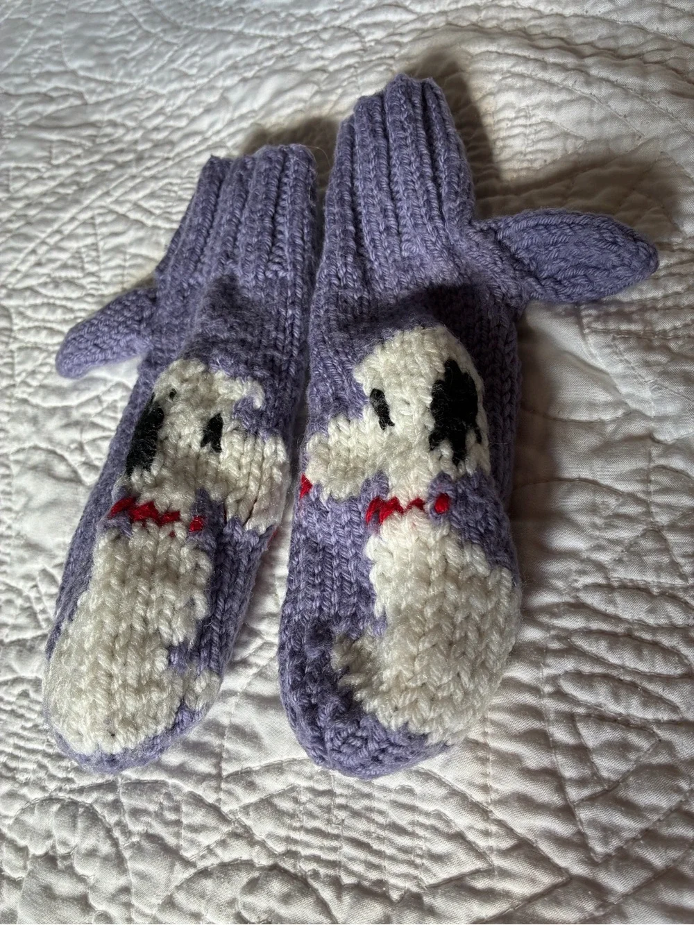 Kids Purple Snoopy Knit Matching Set - Sweater & Mittens